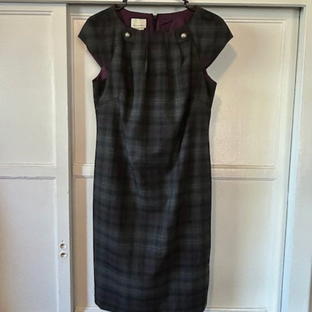 Donna Morgan Plaid Teacher Dress Size 8 Short Sleeves Preppy Professional Gray